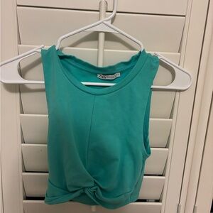 Zara Blue Sleeveless Crop Tie Front Tank Top